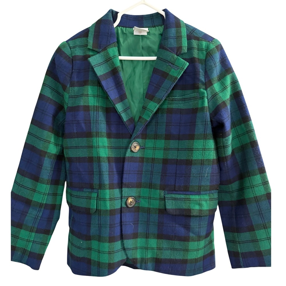 Gumboree Plaid Twill Blazer Jacket Boys 5T Blue Green School Festive Preppy Play